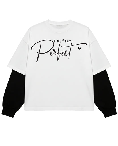 White With Black Sleeve Oversized Tee Front Design