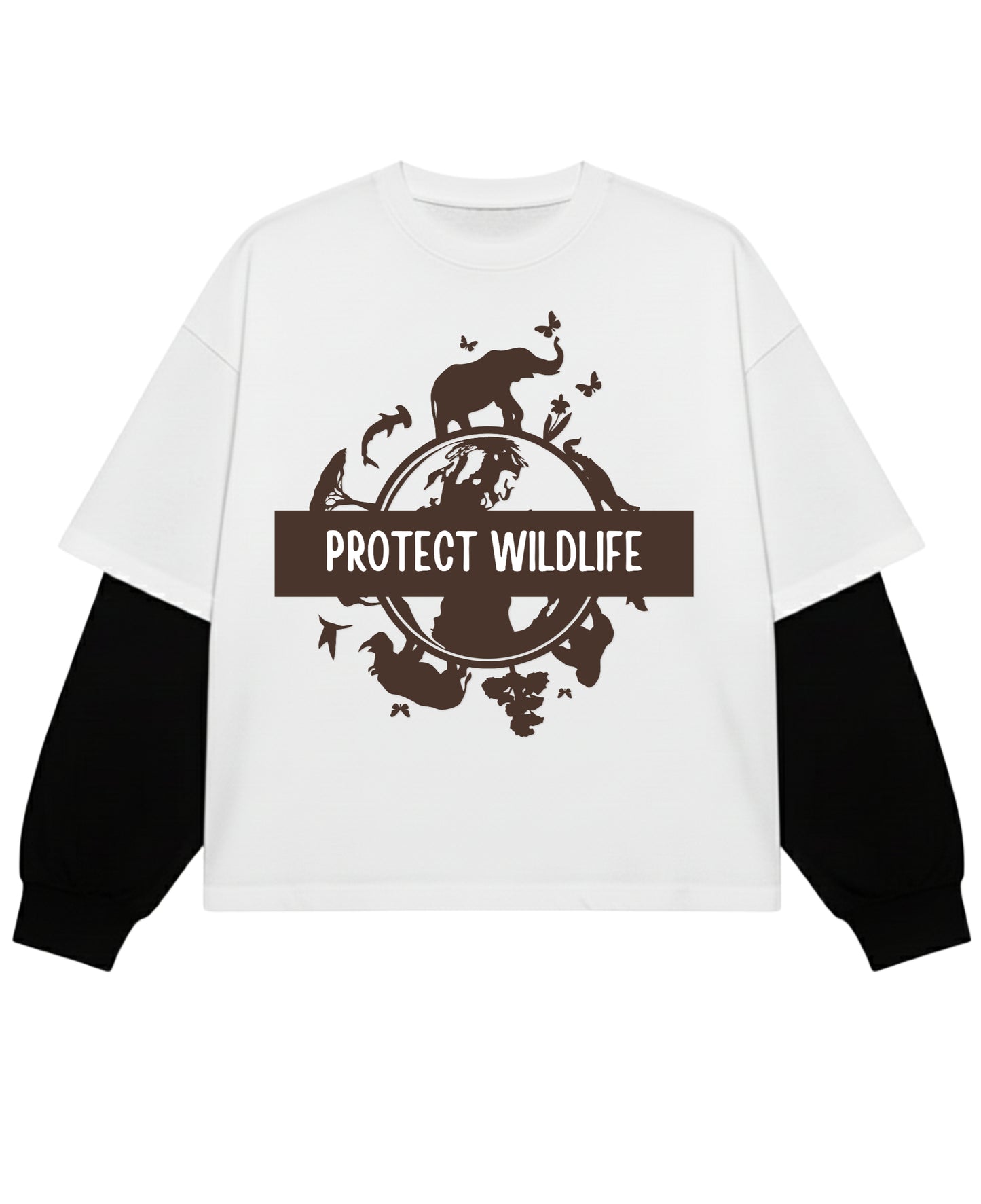 White With Black Sleeve Oversized Tee Front Design