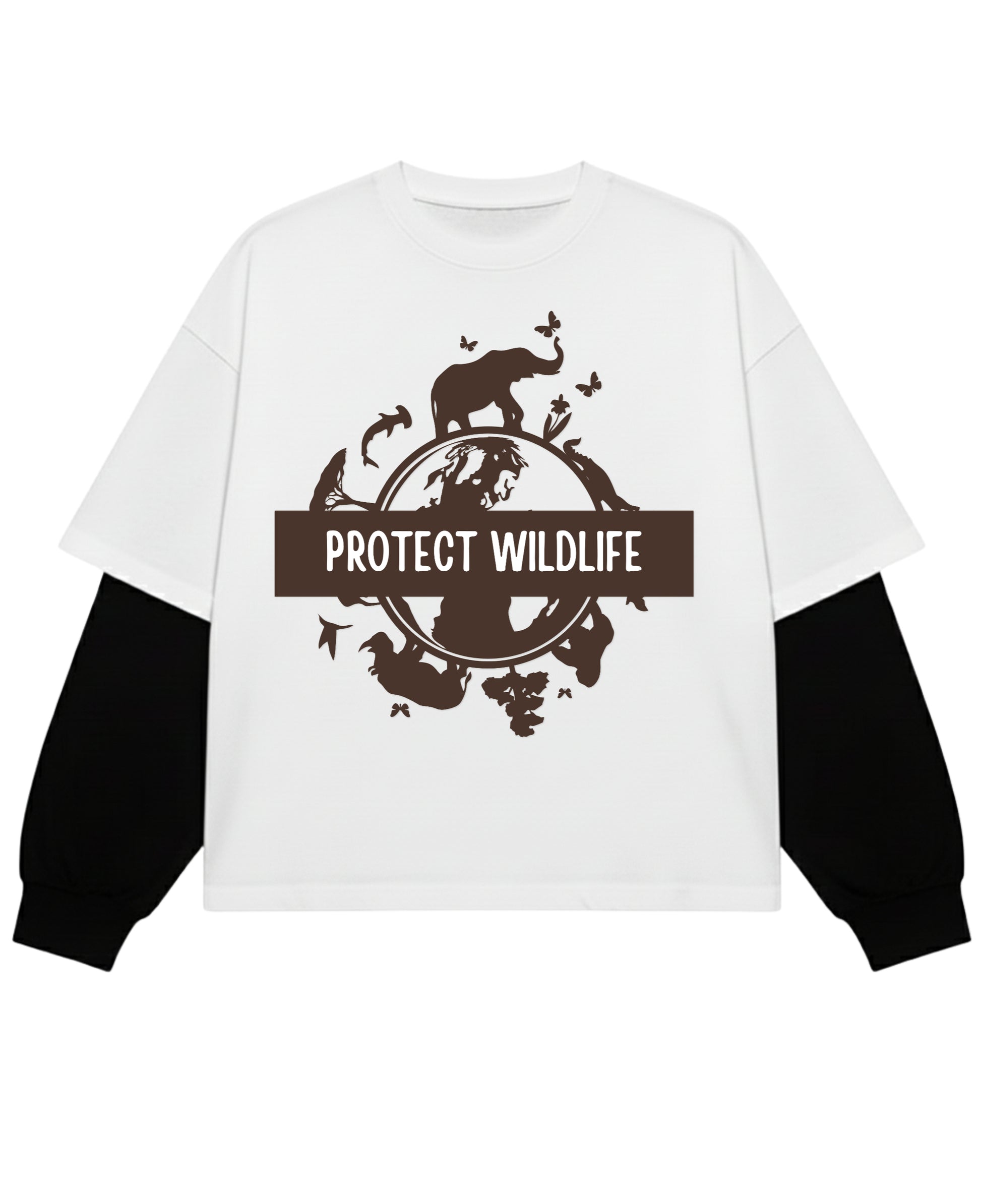White With Black Sleeve Oversized Tee Front Design