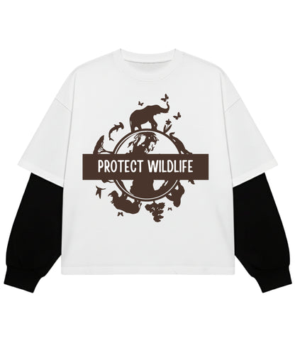 White With Black Sleeve Oversized Tee Front Design
