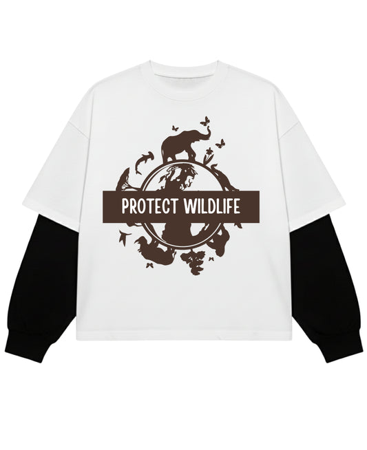 White With Black Sleeve Oversized Tee Front Design